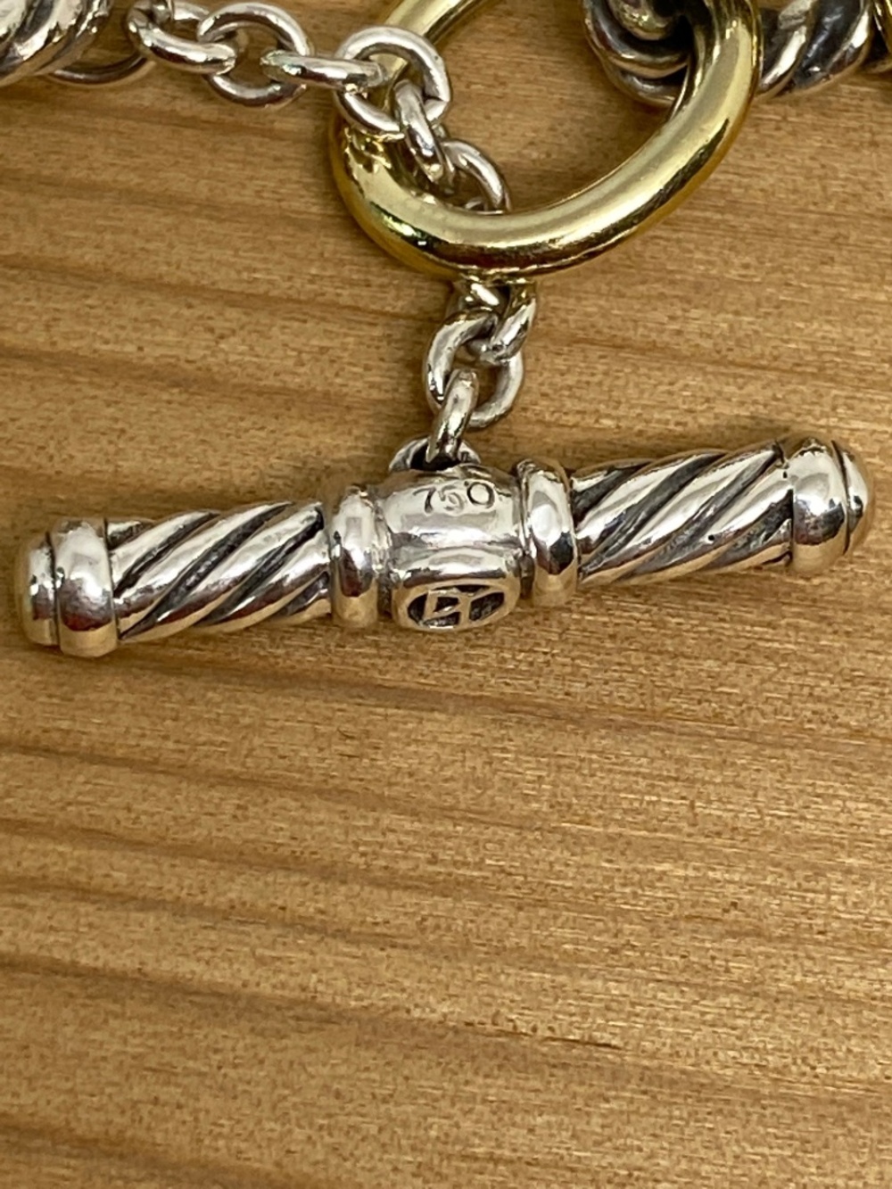 David Yurman Two-Tone Gold and Silver Cable Link Bracelet - Picture 7 of 10